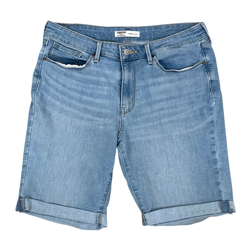 Signature Gold Levi Strauss Women Bermuda Shorts 12 Blue Cuffed Denim Stretch